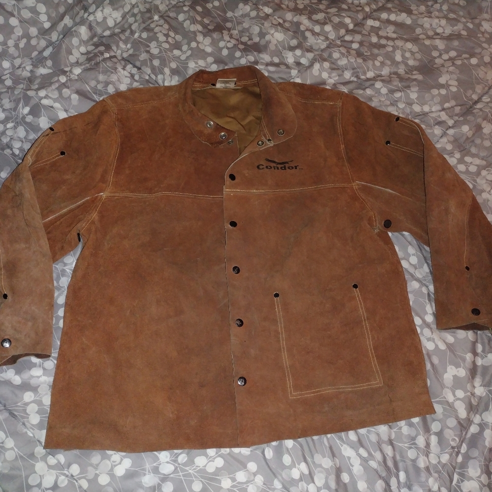 CONDOR Welding Jacket: Cowhide, Brown, Snaps, 3 Total Pockets, L, Vented Back/V